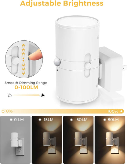 L LOHAS LED Motion Sensor Night Light Plug in, [2 Pack] Motion Activated Night Light, 0-100LM Dimmable, Soft White 3000K, Motion Sensor Light Indoor for Bathroom Hallway Bedroom Stairway Kids Elderly