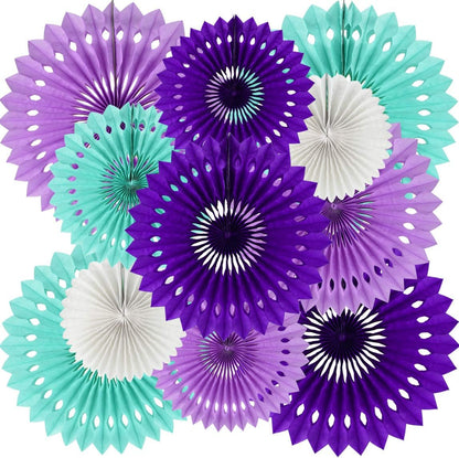 BEISHIDA Purple Lavender Blue Hanging Honeycomb Round Paper Fans Decoration Kit Tissue Paper Fan Garland for Baby Shower Girl Kid Birthday Under The Sea Wedding Party Supplies（11packs）