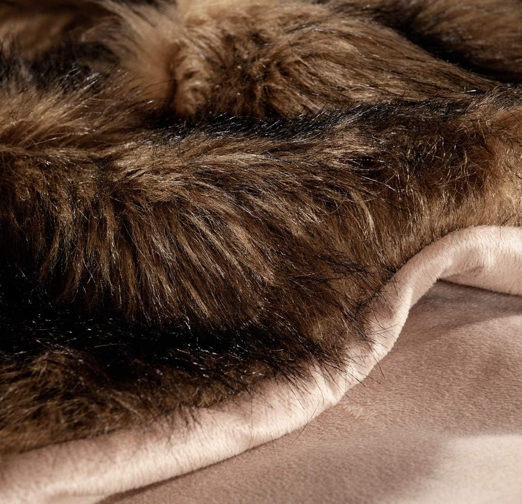 Luxury Plush Faux Fur Throw Blanket, Long Pile Brown with Black Tipped Blanket, Super Warm, Fuzzy, Elegant, Fluffy Decoration Blanket Scarf for Sofa, Armchair, Couch and Bed, 60''x 80''