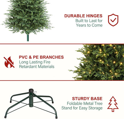 Hykolity 7.5 ft Prelit Artificial Christmas Tree, 2933 PE&PVC Branch Tips, 450 Warm White LED Lights, Metal Stand and Hinged Branches