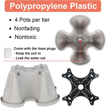 Vertical Planter 7 Tier Stackable Planters Garden Planters Strawberry Herb Flower and Vegetable Planter Indoor Outdoor Gardening Pots with Removable Wheels and Tools 2-Pack