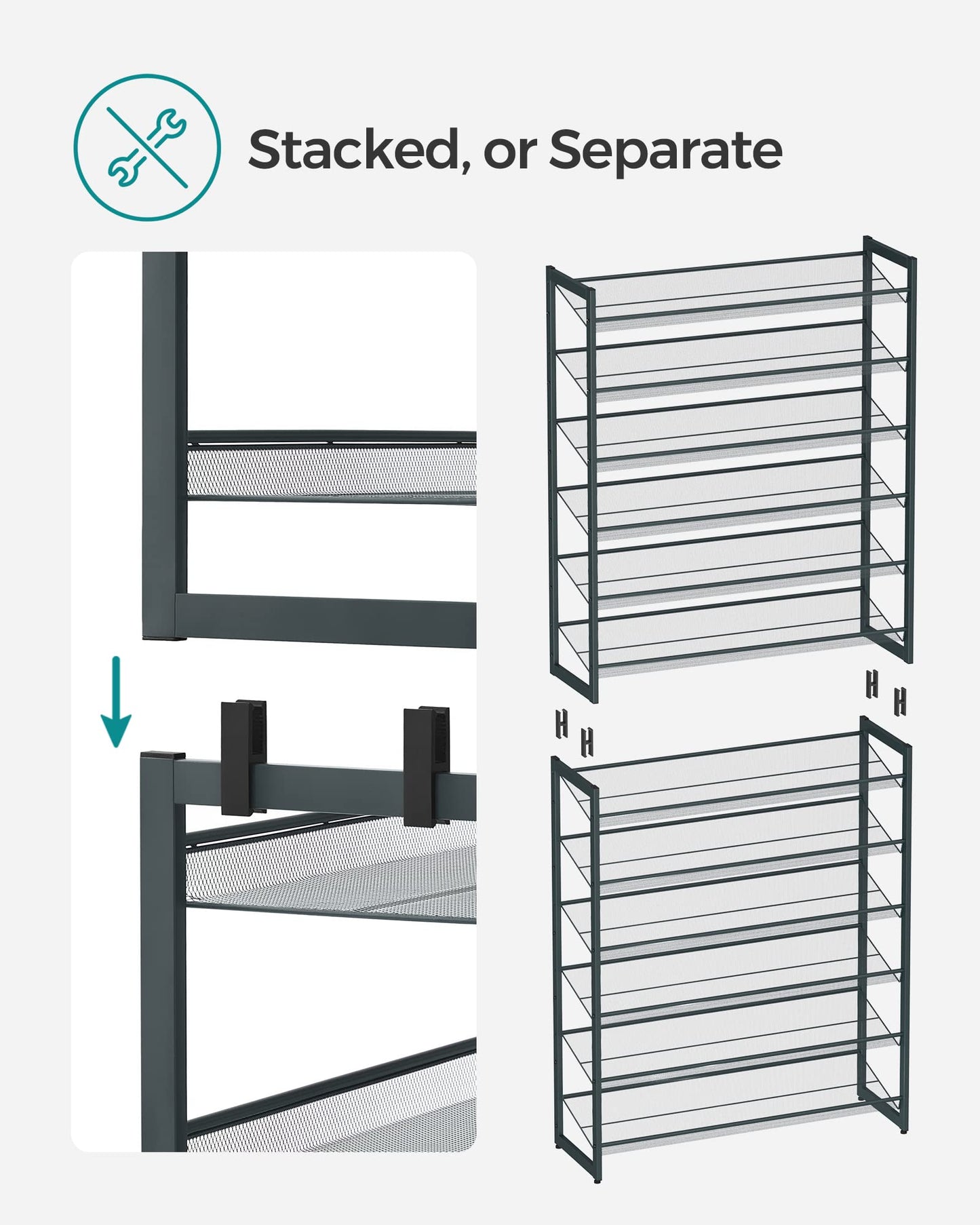 SONGMICS 12-Tier Stackable Shoe Shelf Set, Metal Shoe Storage for Garage, Entryway, with Adjustable