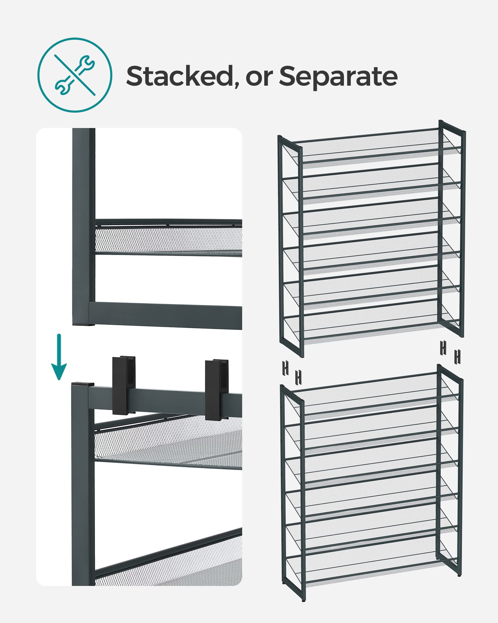 SONGMICS 12-Tier Stackable Shoe Shelf Set, Metal Shoe Storage for Garage, Entryway, with Adjustable