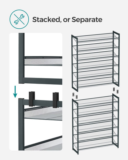 SONGMICS 12-Tier Stackable Shoe Shelf Set, Metal Shoe Storage for Garage, Entryway, with Adjustable