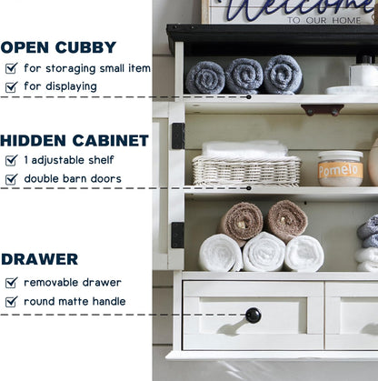 Bathroom Wall Cabinet, Farmhouse 24" Wide Medicine Cabinet with Drawer, Adjustable Shelf, Double Barn Doors, Storage Cabinets for Bathroom, Kitchen, Living Room, Off White