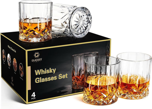 Whiskey Glasses Set of 4,Rock Glasses,11 oz Lead-Free Crystal Bourbon Glass,Old Fashioned Glass for