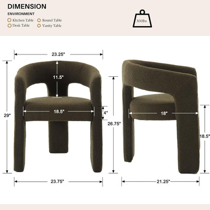 Green Sherpa Dining Chairs Set of 6, Modern Barrel Dining Room Chairs Upholstered Faux Fur Accent Chair with Arms and Round Back for Living Room Kitchen Armchair No Assembly Needed