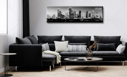 DJSYLIFE Houston Skyline Canvas Wall Art Decor Black & White City Pictures Painting Texas Cityscape Photo Print Artwork for Office Bedroom Living Room Walls Decoration Ready to Hang 13.8"x47.3"