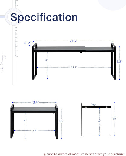 Nxconsu Expandable Cabinet Shelf Organizer Riser for Kitchen Pantry Cupboard Under Sink Countertop Home Storage Organization Rack Space Saver Freestanding Heavy Duty Nonslip Stackable Black Large