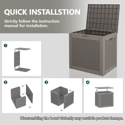 NUNU LAB 30 Gallon Waterproof Resin Deck Box, Lockable Outdoor & Indoor Storage Bench for Patio Cushions, Garden Tools, Pool Accessories & Package Deliveries – Grey