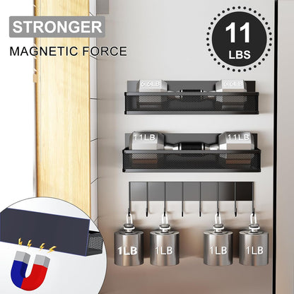 Magnetic Spice Rack for Refrigerator, 3 Pack Magnetic Shelf, Moveable Fridge Organizer with 8-Hook Rack, Seasoning Organizer for Kitchen