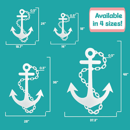 Outdoor Anchor Wall Decor, Nautical Beach House Sign, Weatherproof PVC Anchor with Chain, Ocean Marine Art for Indoor Outdoor Use, 2 Foot