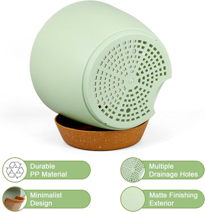 Big Self Watering Pots 12/10/9 inch, Planter, Plant Pots with Mesh Drainage Holes for Indoor Outdoor Garden Plants, Plastic Flower Pots with Removable Deep Reservoir, Green with Brown