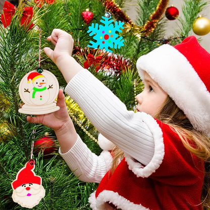 GUDELAK 60PCS DIY Wooden Christmas Ornaments, 12 Styles Christmas Crafts for Kids Adults with Ropes, 60 Bells and 12 Colored Pens, Unfinished Wood Ornaments Making Kit for Christmas Tree Decorations