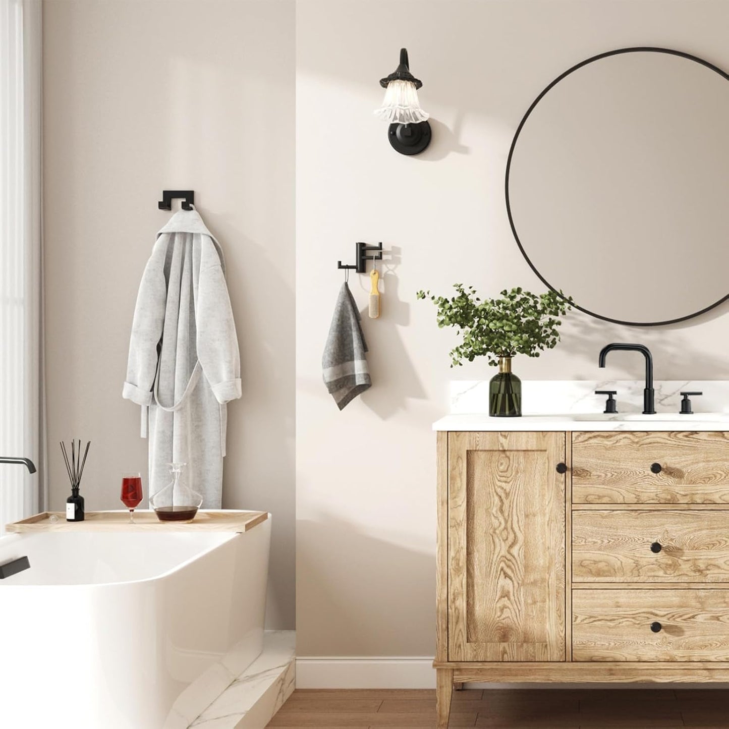 Angle Simple Swivel Towel Hook 3 Arms, SUS 304 Stainless Steel Foldable Bathroom Robe Towel Hook, Wall Coat Holder, Matte Black