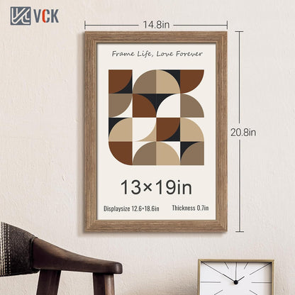 VCK 13x19 Picture Frame 3 Pack - Brown Walnut, Natural Textured Solid Wood Frame, Wall Gallery Frame