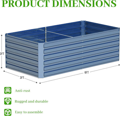 6x3x2 ft Raised Garden Bed, Large Metal Planter Raised Beds, Planters for Outdoor Plants for Vegetables, Flowers, Herbs, Fruits, and Succulents.(2 Pcs, Blue)