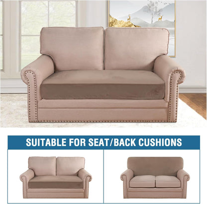 H.VERSAILTEX Velvet Stretch Individual Couch Cushion Cover Plush Slipcover for Loveseat Sofa Furniture Protector Seat Cover (1 Piece Loveseat Cushion Cover, Taupe)