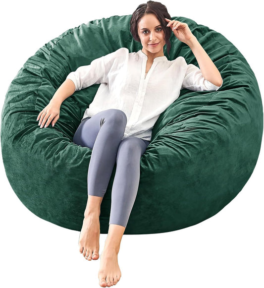 Bean Bag Chairs for Adults - Memory Foam Furniture BeanBag Chair - Kids/Teens Sofa with Soft Micro Fiber Cover - Round Fluffy Couch for Living Room Bedroom College Dorm - 4 ft, Green