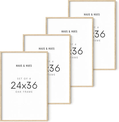Haus and Hues 24"x36" Beige Oak Wood Frames Set of 4 - 24x36 Natural Wood Frames for Posters, 24x36 Frame Wood, 24x36 Poster Frames for Wall, 24x36 Frame Light Wood, Picture Frames 24x36 Picture Frame 24x36 Wood Frame 24x36 (Beige Oak)