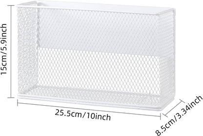 Magnetic Basket Organizer Holder for Fridge Magnetic Storage Bin Box Containers, White Magnetic Locker Organizer Holder for Kitchen Storage, Magazine, Whiteboard,10" × 3.34" ×5.9"