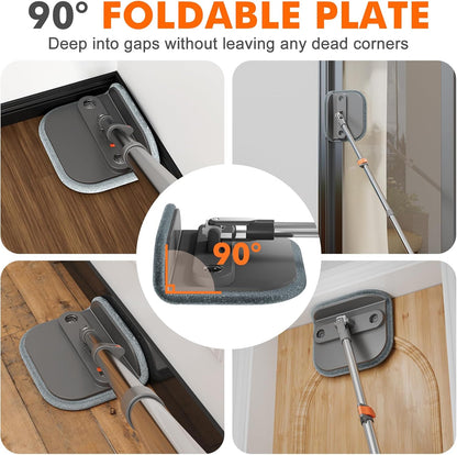 Upgraded Spin Mop and Bucket Set Self-Standing Mop Bucket Separate Dirty and Clean Water System Self Wringing 360° Rotating 90° Foldabl Mops and Buckets for Floor Cleaning (Dark Gray, 2Pads)