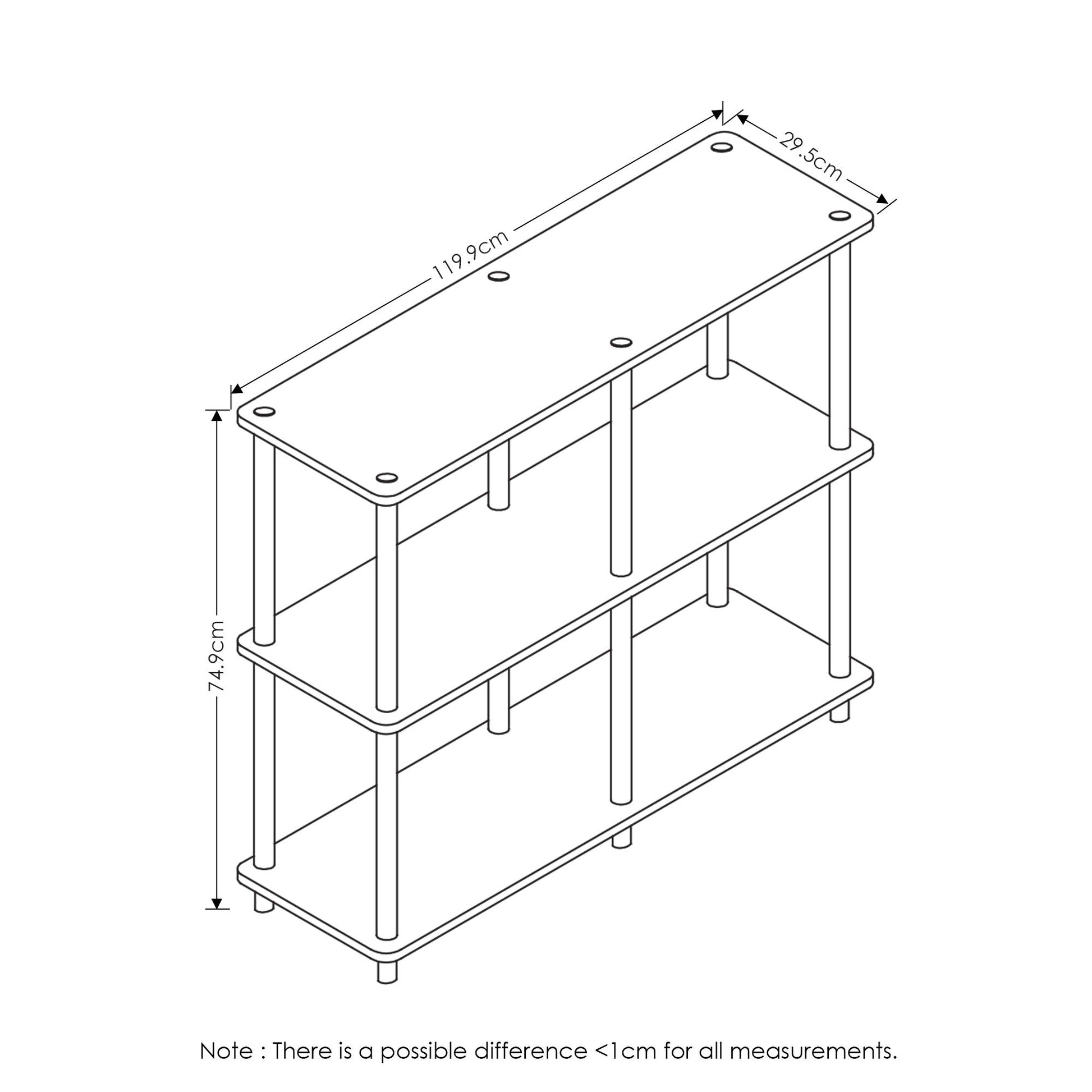 Furinno TURN-N-TUBE Storage Shelves, 3-Tier 47.4 Wide Book Shelf, Corner Shelf, Toolless Open
