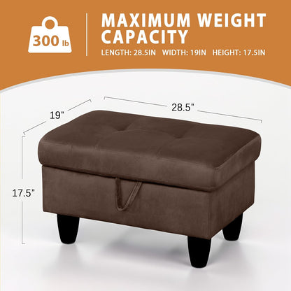 Ottoman Rectangular Storage Ottoman Bench, Flannel Footrest Stool Footstool with Lid for Living Room, Bedroom, Entryway, Chocolate, 28.5"x19"x17.5"