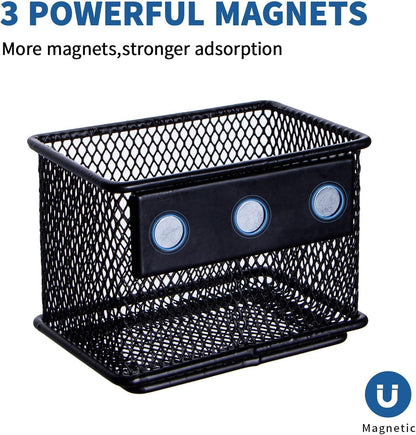 dedoot 4 Pack Magnetic Pen Holder, 3.45x2.3x2.6inch Magnetic Basket Locker Organizer Metal Mesh Pencil Memo Holder for Whiteboard, Fridge, Desk, Offices