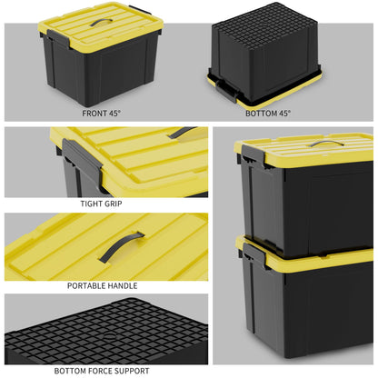 Cetomo 72Qt*4 Plastic Storage Bins, Tote Storage Box with Handle, Stackable, Black and Yellow