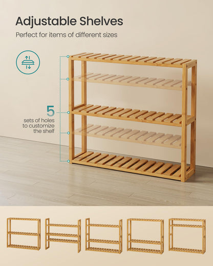 SONGMICS Bamboo Bathroom Shelf, 3-Tier Adjustable Plants Rack, Wall-Mounted or Stand, in the Living
