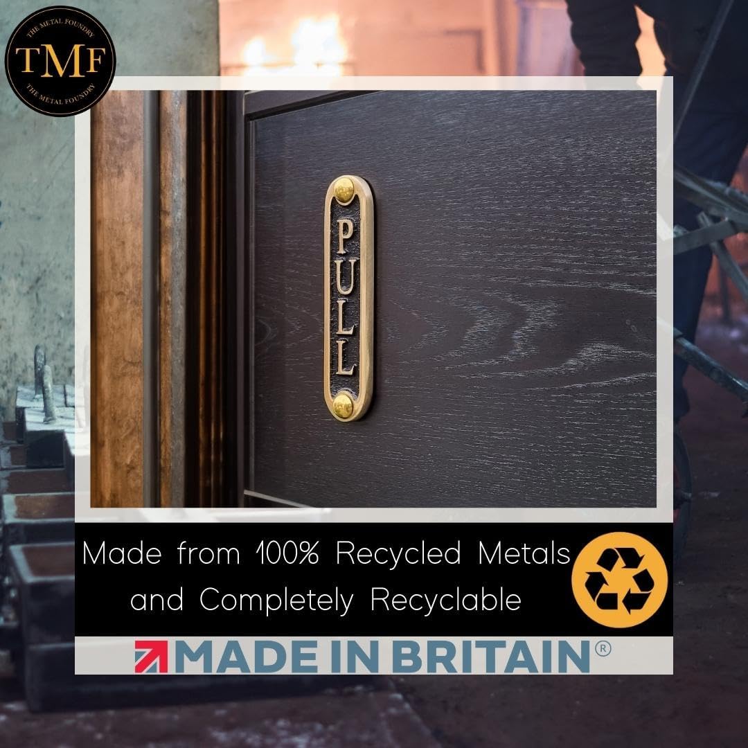 PULL Brass Door Sign. Traditional Style Home Décor Wall Plaque Handmade By The Metal Foundry UK.