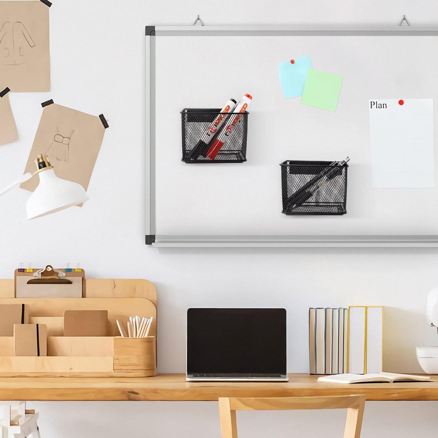 4.5'' × 2.2'' × 3.5'' Magnetic Basket for Whiteboard Black Magnetic Basket for fridge, Magnetic Locker Organizer Holder with 4 Strong Magnets, Magnetic Holder for Refrigerator Locker,