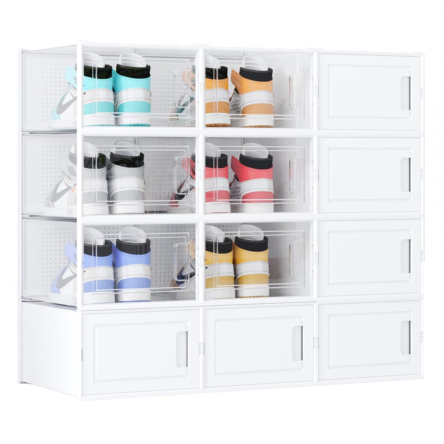 WAYTRIM 12 Pack Foldable Stackable Storage Shoe Box Sneaker Storage Box, Stackable Storage Bins