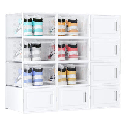 WAYTRIM 12 Pack Foldable Stackable Storage Shoe Box Sneaker Storage Box, Stackable Storage Bins