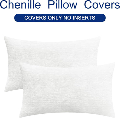 CaliTime Throw Pillow Covers Decorative 16 X 26 Inches Pack of 2 Cozy Chenille Cushion Cases for Couch Sofa Bed Living Room Home True White
