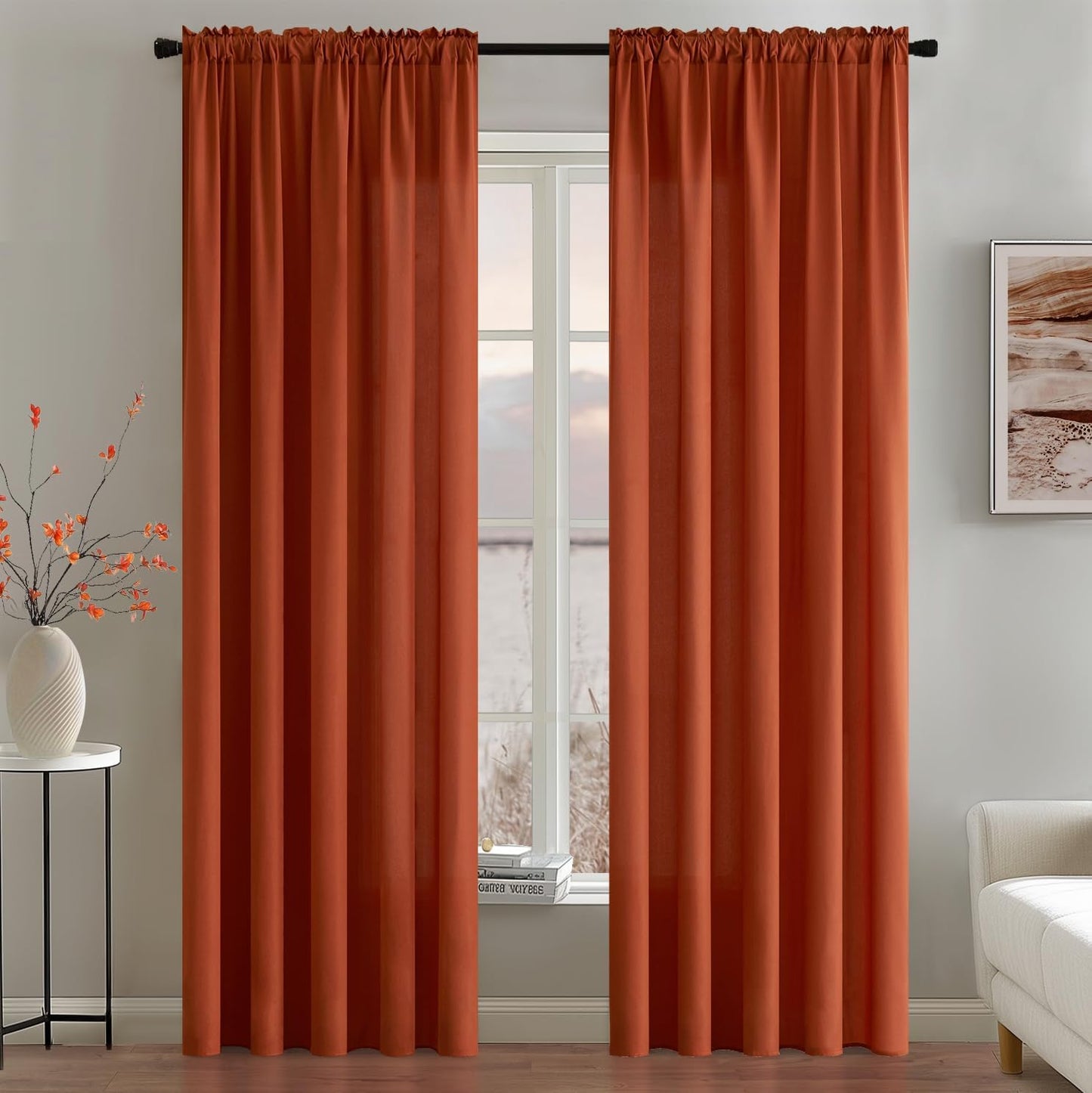 MIULEE Burnt Orange Privacy Sheer Curtains That Let Light in 84 Inches Long Non-See-Through Semi Sheer Curtain Light Filtering Window Curtains Drapes for Living Room Bedroom 2 Panels Set 42 X 84