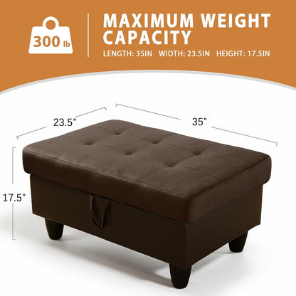 Ottoman Rectangular Storage Ottoman Bench, Flannel Footrest Stool Footstool with Lid for Living Room, Bedroom, Entryway, Dark Brown&Black, 35"x23.5"x17.5"
