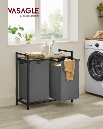 VASAGLE Laundry Hamper, Laundry Basket, Laundry Sorter with 2 Pull-Out and Removable Bags, Shelf