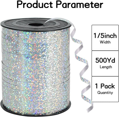 BEISHIDA 500 Yards Silver Ribbon Curling Crimped, Balloon String Shiny Metallic Roll for Gift Wrapping Ribbon for Birthday Party Festival Art Craft Decor Florist Flowers Decoration