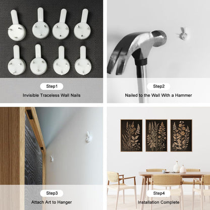 HLNIUC Vintage Botanical Fern Framed Canvas Wall Art Set,Black and Tan Plant Leaf Wall Decor,Netural Minimalist Herb Floral Art Print,Modern Farmhouse Wall Painting for Living Room,Bedroom - 16”x24”x3