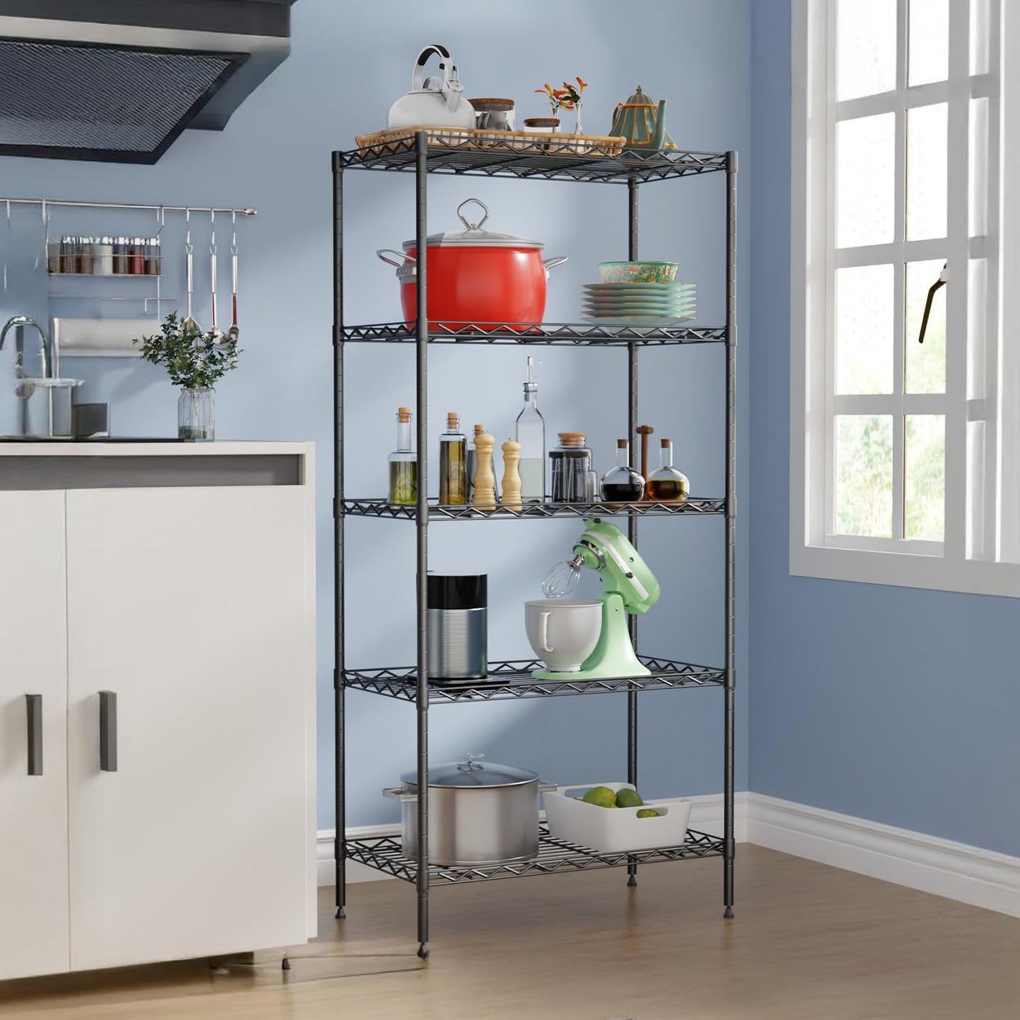 5-Tier Shelves Height Adjustable Storage Shelves Shelving Unit 11”Dx21”Wx48”H Wire Shelving NSF