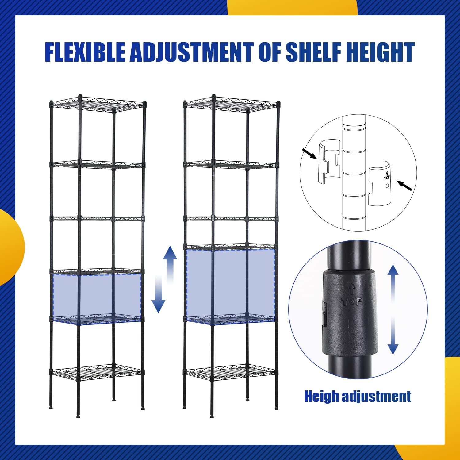 BestOffice Adjustable NSF-Certified Metal Shelf Wire Shelving Unit Storage for Small Places