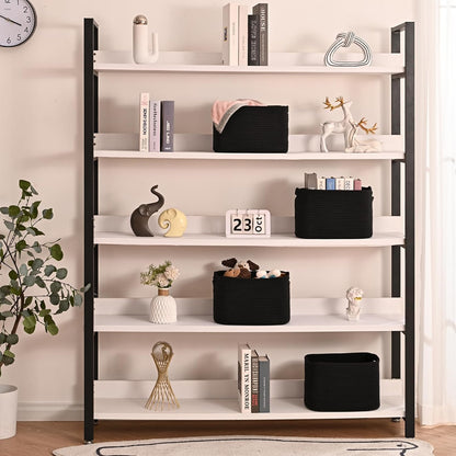 Black Storage Baskets for Shelves, Small Storage Baskets for Organizing, Woven Cotton Rope Baskets for Storage, Book Basket, Decorative Shelf Basket, 12.5"Lx9.1''Wx7.9''H (4 Packs) Black