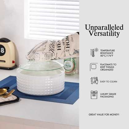 Placemats Set of 12 - Easy Clean Woven Vinyl Placemats for Dining Table, Indoor/Outdoor Place Mats, Washable PVC Table Mats（Navy Cube）