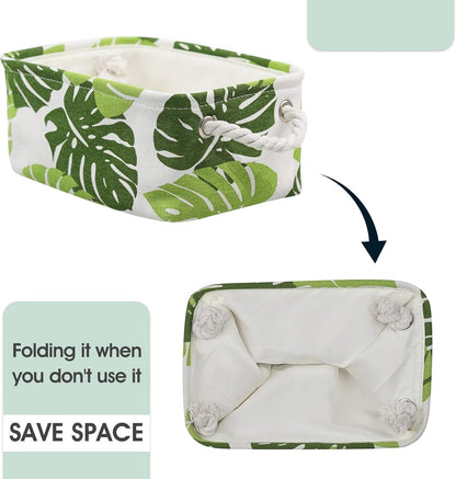 Storage Cubes, Storage Bins Baskets for Organizing 6 Pack for Organizing Toys, Clothes, Closet Baskets with Rope Handles for Nursery Home(White and Green,12"L×8"W×5"H)