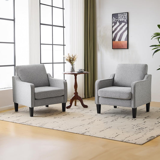 VINGLI Accent Chairs Set of 2 Gray Living Room Chairs Reading Chair for Bedroom Scooped Arm Chair