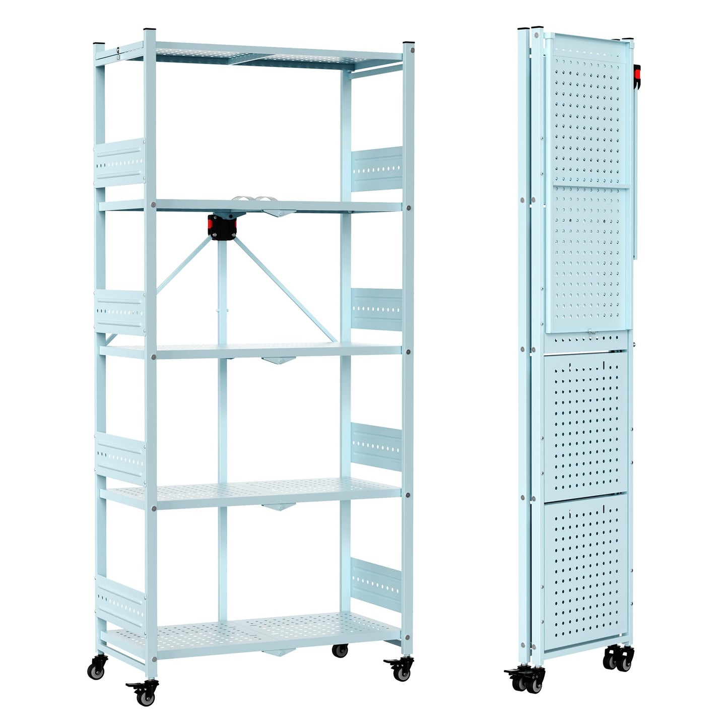 WORKPRO 5-Tier Folding Shelf, No-Assembly Metal Storage Rack with Wheels, 750 lbs Capacity (with