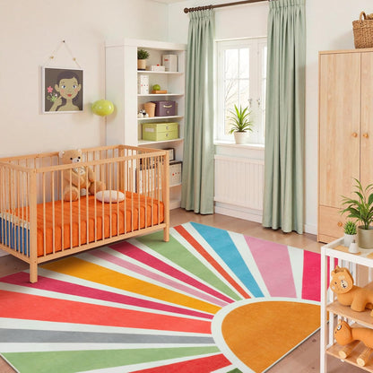 STARUIA Boho Machine Washable 6x9 Area Rugs for Living Room, Soft Non-Slip Large Sun Rainbow Nursery Kids Rug for Bedroom, Colorful Throw Rug Carpet for Classroom Office Dining Room(Color,6'x9')