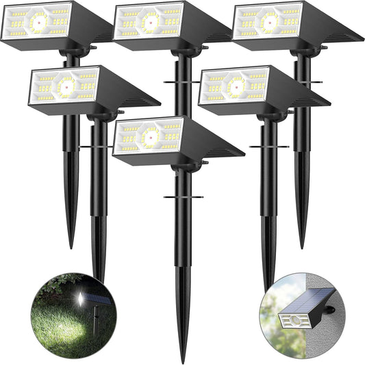Solar Spot Lights Outdoor, 6 Pack Outdoor Solar Lights for Yard Waterproof, 4 Lighting Modes Solar Landscape Spotlights, Auto On/Off Solar Powered Flood Lights Garden Pathway (Cool White)